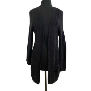 Love Tree Womens Long Fuzzy Cardigan Size Medium Black Whimsigoth Cottage Core